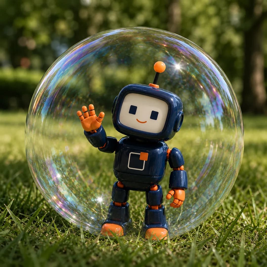 The Insights² robot stepping out of a transparent bubble.