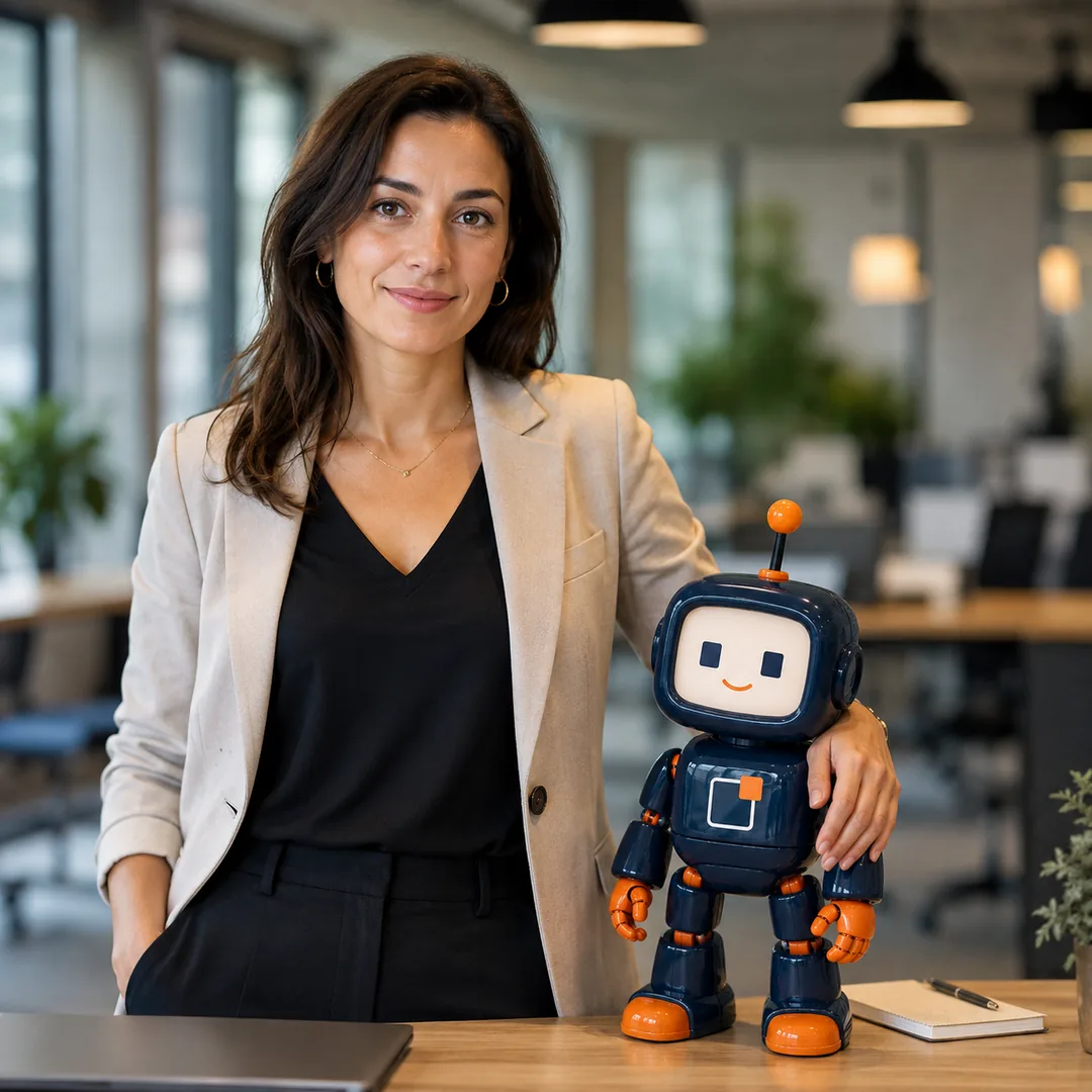 The Insights² robot standing as a team with a person.